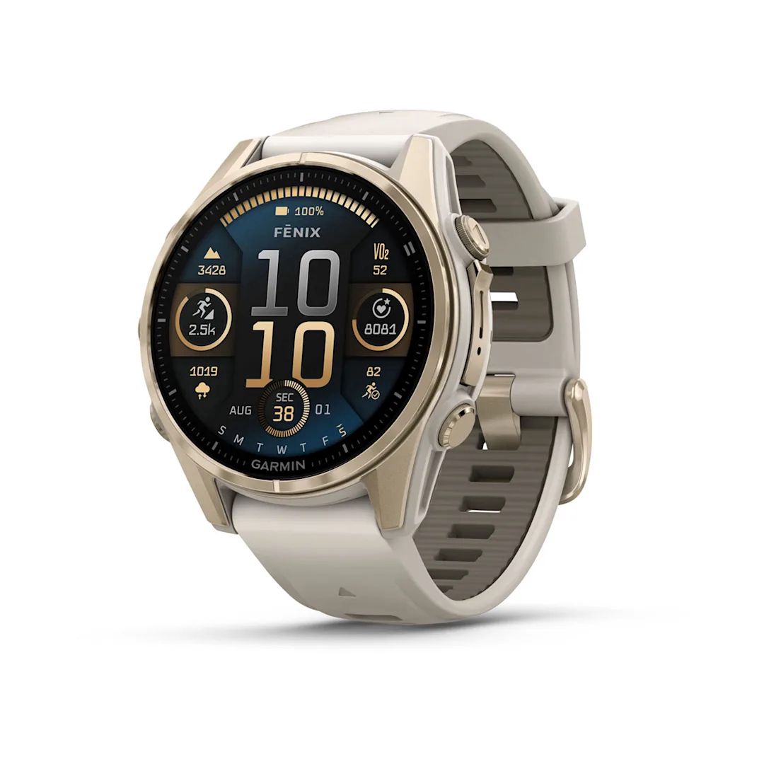 Garmin Fenix 8 AMOLED Sapphire 43 mm Soft Gold with Fog Gray/Dark Sandstone Silicone Band