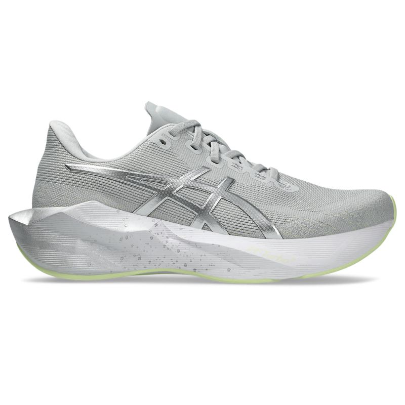 Asics Men's Novablast 6 Platinum Platinum/Glow Green รองเท้าวิ่งผู้ชายสายซัพพอร์ตเด้งนุ่ม