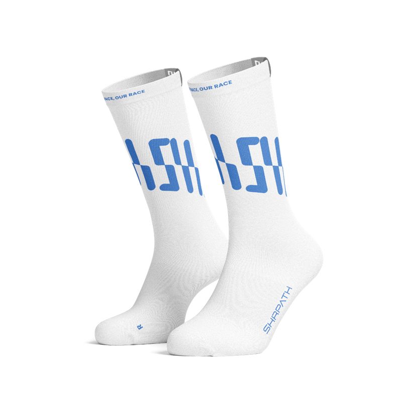 Shrpath Running Socks - Crew Length White/Blue ถุงเท้าวิ่ง (ยาวถึงกลางน่อง)