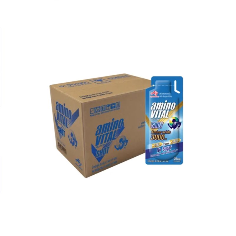 amino VITAL Blue Shot อะมิโน ไวทัล เจลพลังงานผสมกรดอะมิโนพร้อมทาน กลิ่นองุ่น 36 กรัม 24 ซอง (ลัง)
