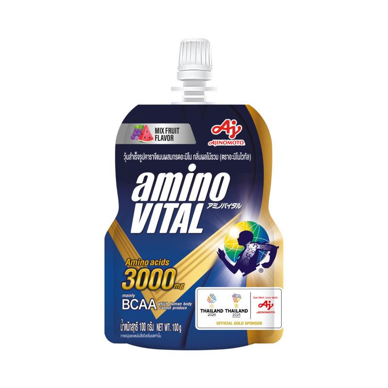 Amino Vital Energy Gel Mixed Fruits 100 g. อะมิโน ไวทัล เจลพลังงานผสมกรดอะมิโนพร้อมทาน 100 กรัม 1 ซอง