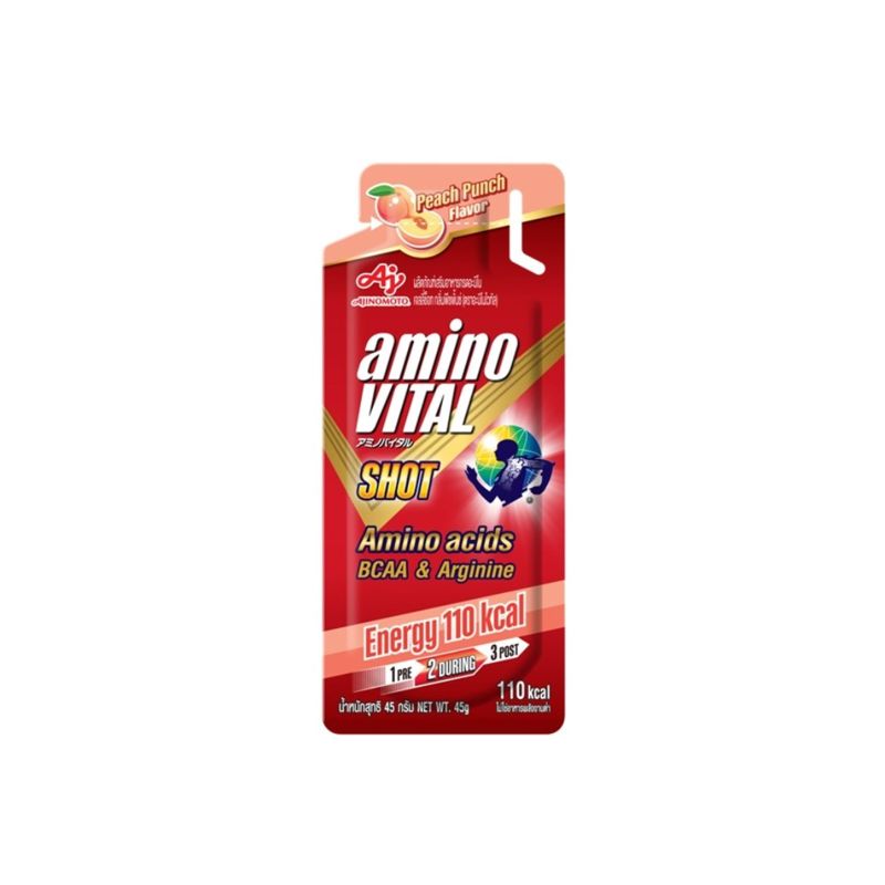 amino VITAL Peach Shot อะมิโน ไวทัล เจลพลังงานผสมกรดอะมิโนพร้อมทาน กลิ่นพีชพั้นซ์ 45 กรัม 1 ซอง