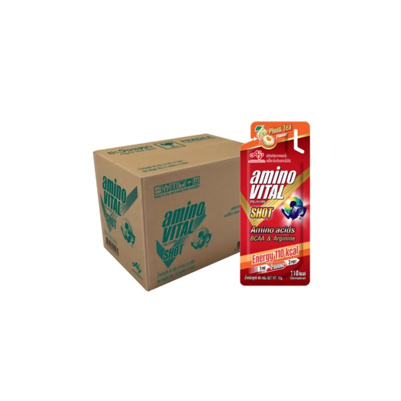  amino VITAL Plum Shot อะมิโน ไวทัล เจลพลังงานผสมกรดอะมิโนพร้อมทาน กลิ่นชาบ๊วย 45 กรัม x 24 ซอง (ลัง)