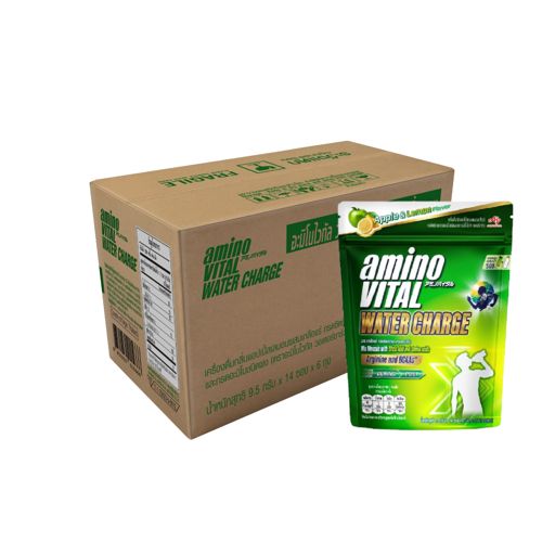 Amino Vital Water Charge Apple Lemon อะมิโนไวทัล วอเตอร์ชาร์จ เครื่องดื่มกลิ่นองุ่นผสมเกลือแร่และกรดอะมิโนชนิดผง X1 ลัง