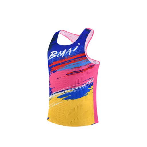 Bmai Men's Running Racing Vest A+ Night Blue/Vigor Pink/Apricot Yellow เสื้อวิ่ง