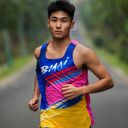 Bmai Men's Running Racing Vest A+ Night Blue/Vigor Pink/Apricot Yellow เสื้อวิ่ง 2