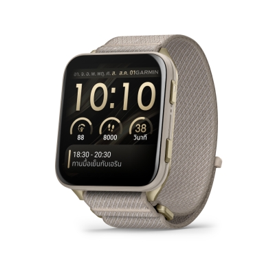 Garmin Venu X1 Soft Gold with Titanium Caseback and French Gray Nylon Band