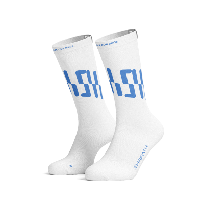 Shrpath Running Socks - Crew Length White/Blue ถุงเท้าวิ่ง (ยาวถึงกลางน่อง)