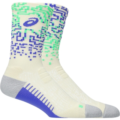 Asics Unisex Performance Run Sock Crew Ivory/Cobalt Burst/Vital Green ถุงเท้าวิ่ง