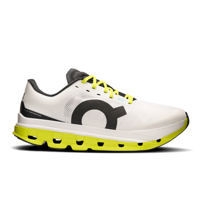 On Men's Cloudflow 5 White | Lime | รองเท้าวิ่งสำหรับทำความเร็วที่เบาและตอบสนองได้ดี