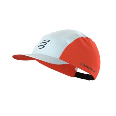 Compressport 5 Panel Cap Star - White/Tigerlily หมวกวิ่งกันแดด