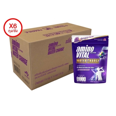 amino VITAL Water Charge อะมิโนไวทัล วอเตอร์ชาร์จ เครื่องดื่มกลิ่นองุ่นผสมเกลือแร่และกรดอะมิโนชนิดผง X1 ลัง
