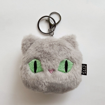 Baan Maew Maew Furry Cat Keychain - Grey Korat Cat พวงกุญแจแมวขนฟู