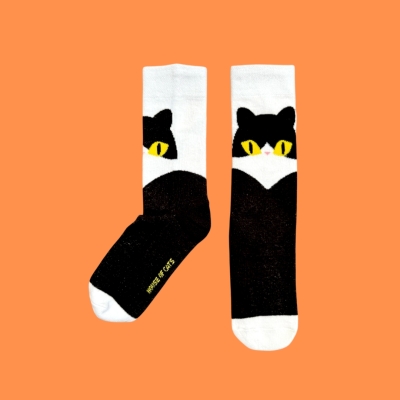 Baan Maew Maew Crew Socks - Cat Socks — Tuxedo Cat ถุงเท้าลายแมว