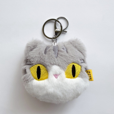Baan Maew Maew Furry Cat Keychain - Grey Tabby Cat พวงกุญแจแมวขนฟู