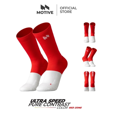 Motive Sock Ultra Speed Pure Contrast Color - Crew / Red Zone (ถุงเท้าวิ่ง)