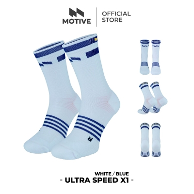 Motive Sock Ultra Speed X1 Crew White/Blue ถุงเท้า