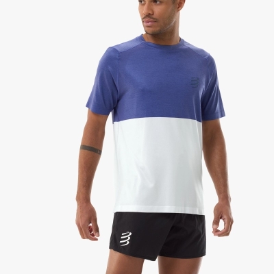 Compressport Performance SS Tshirt M - Orient Blue/Star White เสื้อวิ่งแขนสั้นผู้ชาย