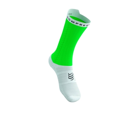 Compressport Pro Racing Socks V4.0 Bike - Neon Green/White ถุงเท้าปั่นจักรยานข้อสูง