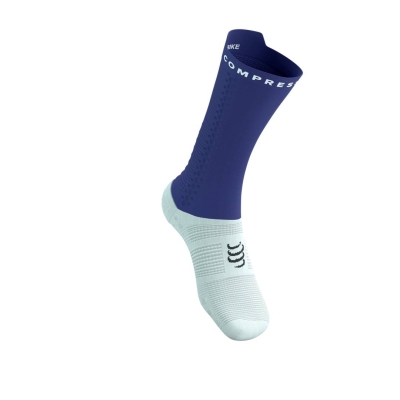Compressport Pro Racing Socks V4.0 Bike - Orient Blue/White ถุงเท้าปั่นจักรยานข้อสูง