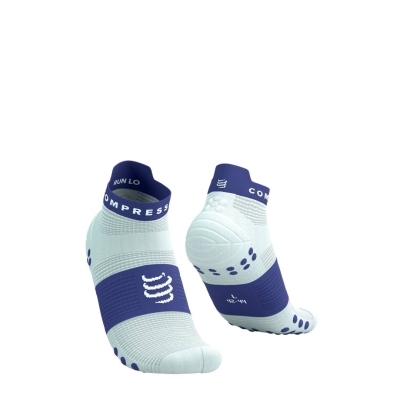  Compressport Pro Racing Socks V4.0 Run Low - Star White/Orient Blue ถุงเท้าวิ่งข้อสั้น