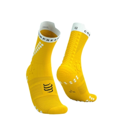 Compressport Pro Racing Socks V4.0 Trail - Lemon/White ถุงเท้าวิ่งเทรล