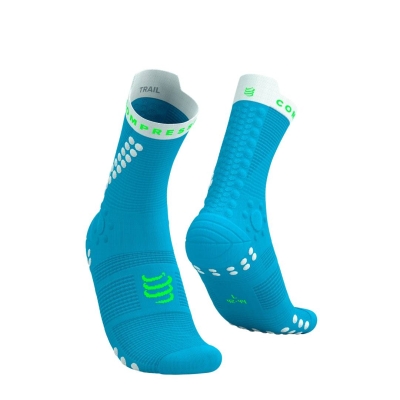Compressport Pro Racing Socks V4.0 Trail - Norse Blue/Neon Green ถุงเท้าวิ่งเทรล