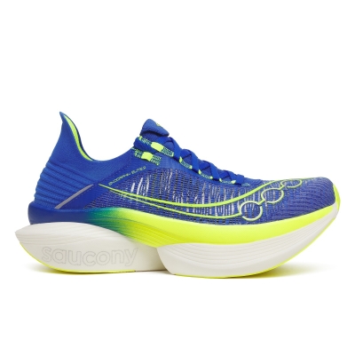 Saucony Unisex Endorphin Elite 2 Lapis/Citron รองเท้าวิ่งเพลทคาร์บอน