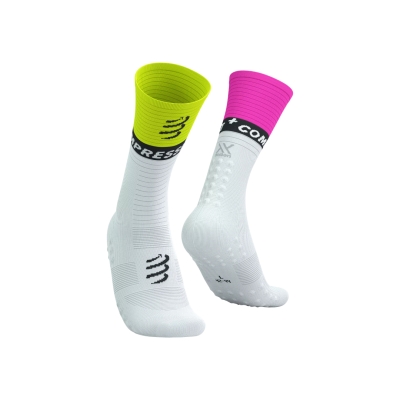 Compressport Mid Compression Socks v2.0 White/Safe Yellow/Neo Pink