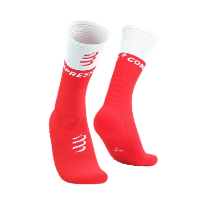 Compressport Mid Compression Socks v2.0 Fluo Red/White ถุงเท้าวิ่ง