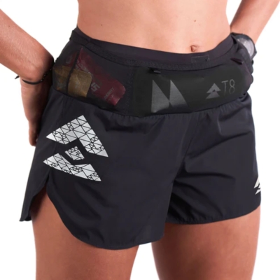 T8 Women's Sherpa Shorts Black (silver logo) กางเกงวิ่งสำหรับผู้หญิง