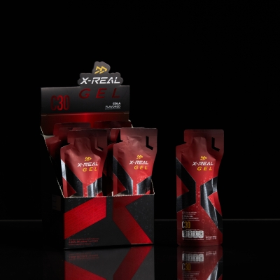X-REAL Gel Cola Flavored Box เจลพลังงาน X-REAL รสโคล่า คาร์โบไฮเดรตสูง ดูดซึมเร็ว 1 กล่อง 12 ซอง