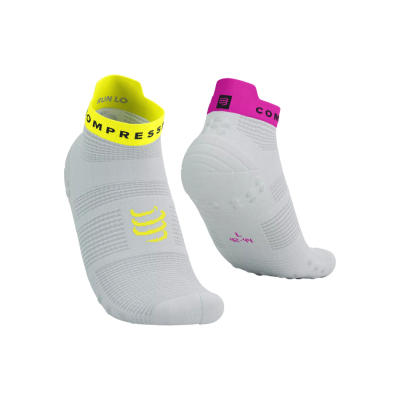 Compressport Pro Racing Socks v4.0 Run Low White/Safe Yellow/Neo Pink