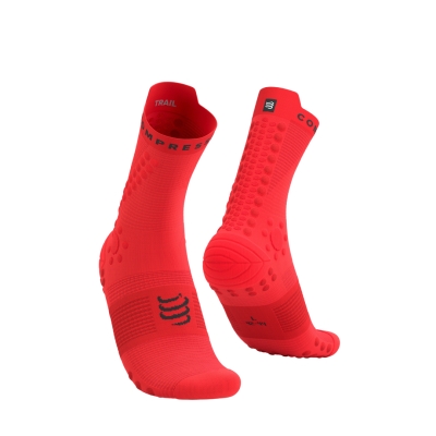 Compressport Pro Racing Socks v4.0 Trail Fluo Red/Black ถุงเท้าวิ่งเทรล