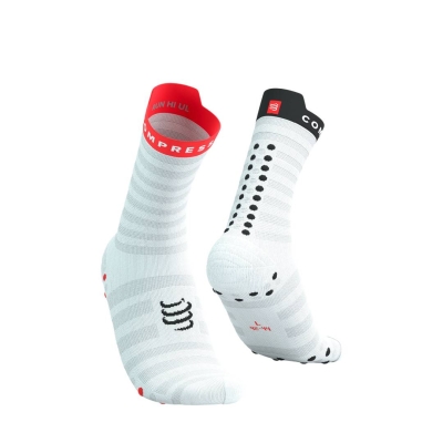 Compressport Pro Racing Socks v4.0 Ultralight Run High White/Fluo Red/Black ถุงเท้าวิ่งน้ำหนักเบา
