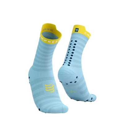 Compressport Pro Racing Socks v4.0 Ultralight Run High Cashmere Blue/Maize ถุงเท้าวิ่งน้ำหนักเบา
