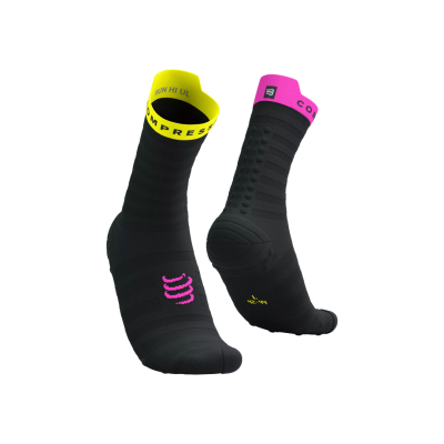 Compressport Pro Racing Socks v4.0 Ultralight Run High Black/Safe Yellow/Neo Pink