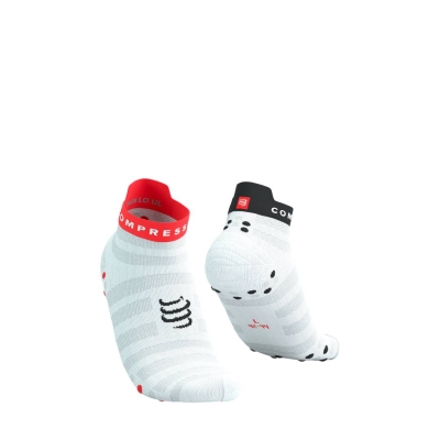 Compressport Pro Racing Socks v4.0 Ultralight Run Low White/Fluo Red/Black ถุงเท้าวิ่งน้ำหนักเบา