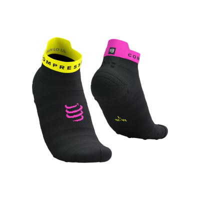 Compressport Pro Racing Socks v4.0 Ultralight Run Low Black/Safe Yellow/Neo Pink