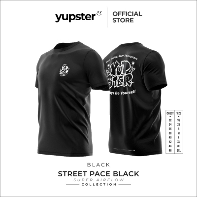Yupster Running T-shirt - Super Airflow Collection - Street Pace Black – เสื้อวิ่งน้ำหนักเบา