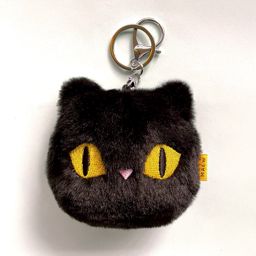 Baan Maew Maew Furry Cat Keychain - Black Konja Cat พวงกุญแจแมวขนฟู