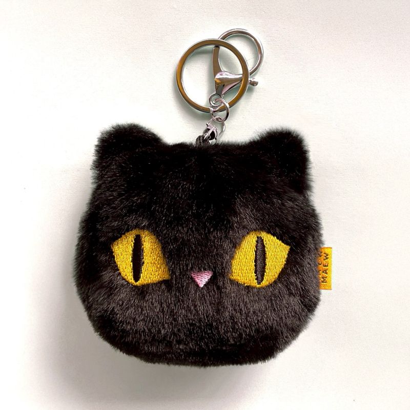 Baan Maew Maew Furry Cat Keychain - Black Konja Cat พวงกุญแจแมวขนฟู