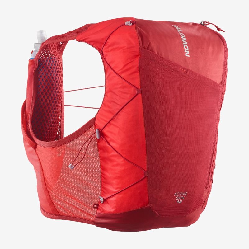 SALOMON ACTIVE SKIN 12 SET RED DAHLIA/HIGH RISK เป้น้ำความจุ 12L สำหรับวิ่งเทรลและวิ่งระยะไกล