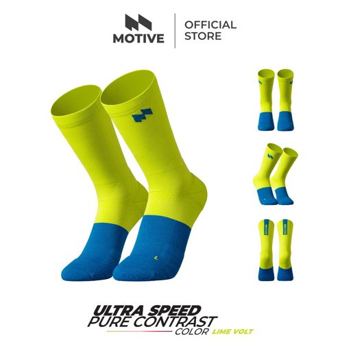 Motive Sock Ultra Speed Pure Contrast Color - Crew / Lime Volt (ถุงเท้าวิ่ง)