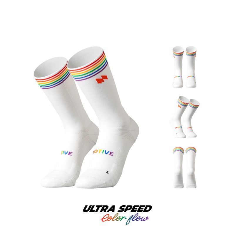 Motive Sock Ultra Speed ColorFlow - Crew / White ถุงเท้าวิ่ง