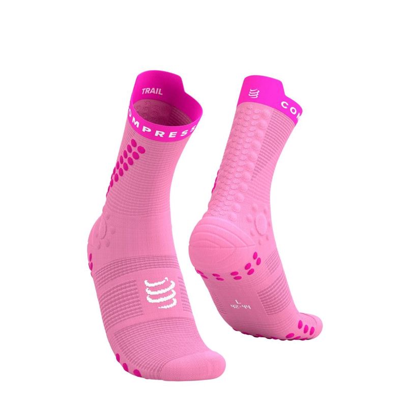 Compressport Pro Racing Socks V4.0 Trail - Begonia/Neon Pink ถุงเท้าวิ่งเทรล