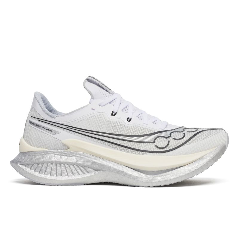 Saucony Men's Endorphin Pro 5 White/Black รองเท้าวิ่งคาร์บอนผู้ชาย