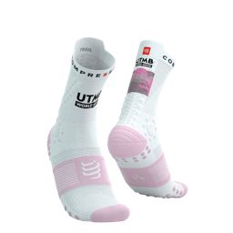 Compressport Pro Racing Socks V4.0 Trail 360 Print - UTMB 2025 - L1 White/Roseate (ถุงเท้าวิ่งเทรล UTMB Edition)