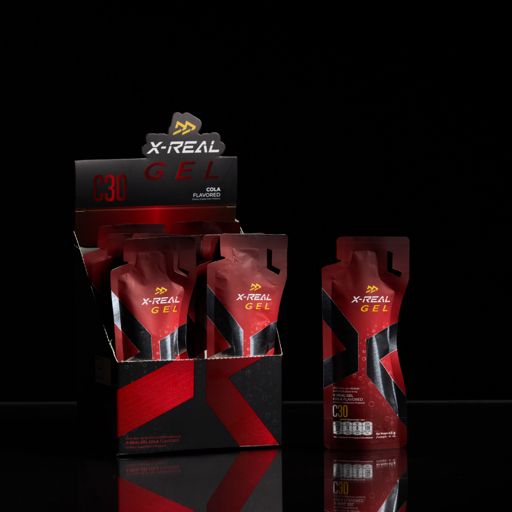 X-REAL Gel Cola Flavored Box เจลพลังงาน X-REAL รสโคล่า คาร์โบไฮเดรตสูง ดูดซึมเร็ว 1 กล่อง 12 ซอง