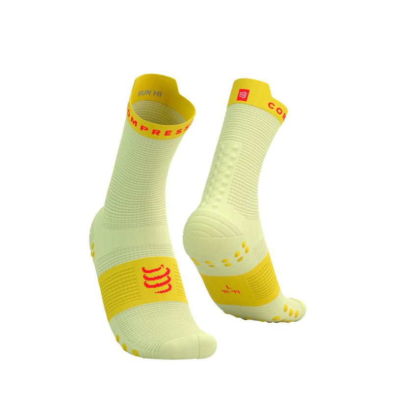 Compressport Pro Racing Socks v4.0 Run High Elf Yellow/Fluo Red ถุงเท้าวิ่ง